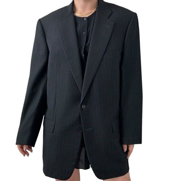 Ermenegildo Zegna Trofeo Black with Navy Pin Stripe 100% Wool Sport Coat Blazer